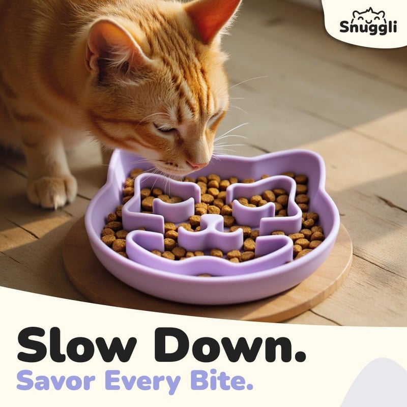 Snugli Slow Feeder Cat Bowl | Cat Puzzle Feeder for Slow Eating, Mental Enrichment, Digestion, & Bloat Relief | Non-Slip Silicone, Dishwasher Safe, 1 Cup (Lavender) - Image 2